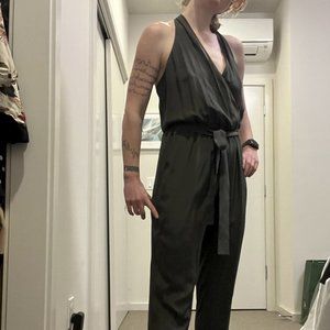 100% silk cowl neck wrap jumpsuit